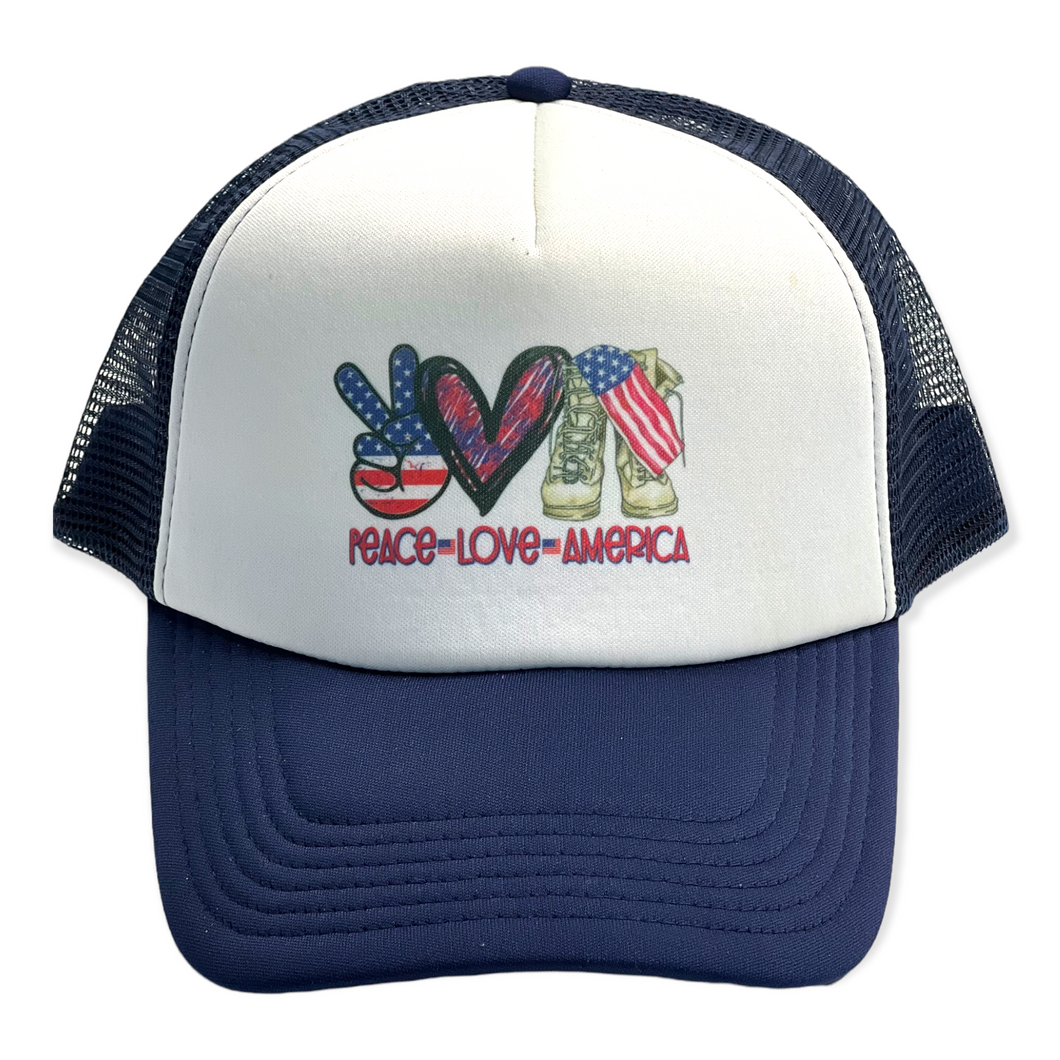 Peace Love America Military Appreciation hat