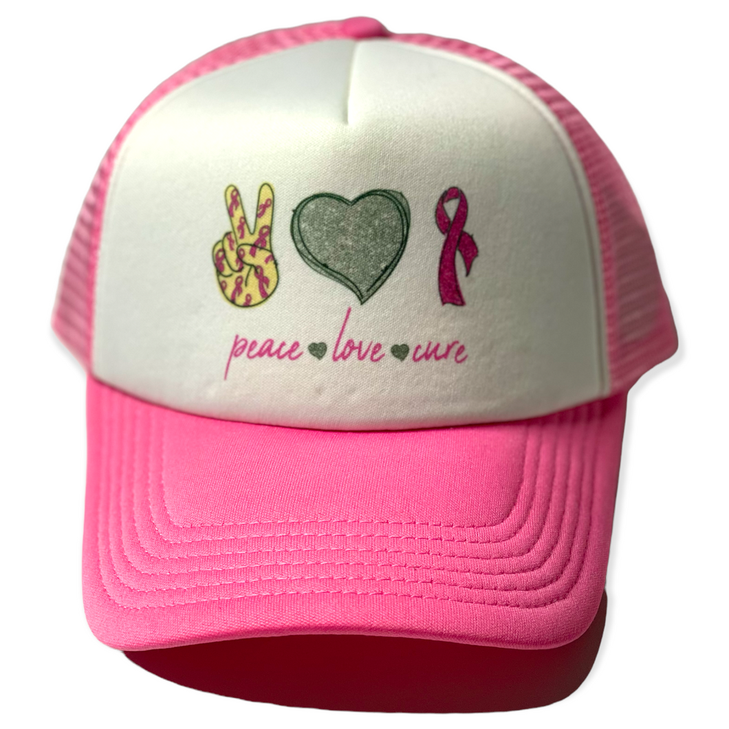 Peace Love Cure Breast Cancer Awareness hat